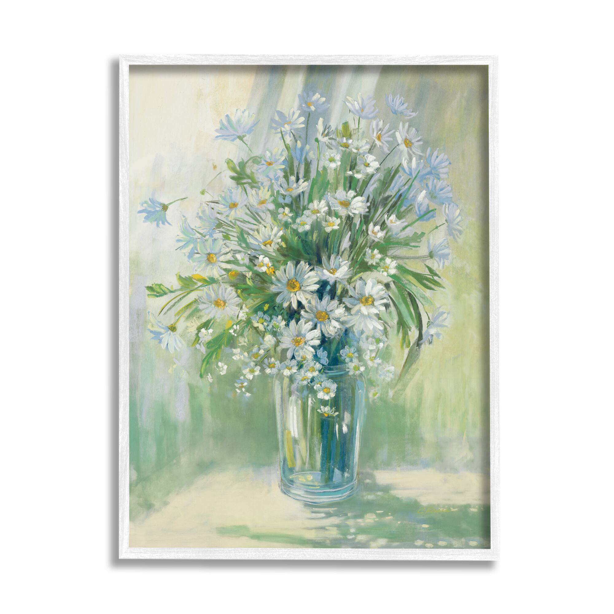 Stupell Industries Sunlit Bouquet of Daisies Blue Green Pastels in White Frame Wall Art